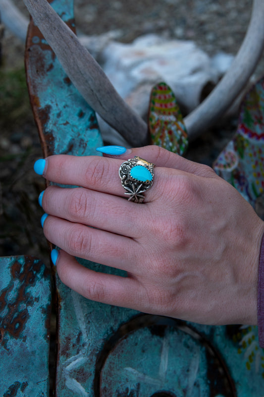 SIZE 8.5 | TURQUOISE STERLING SILVER SPOON RING